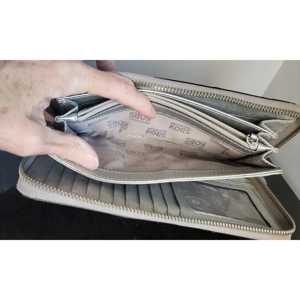 Michael Kors Jet Set Continental Gray & Silver Clutch - Wallet, Large 9 X 4